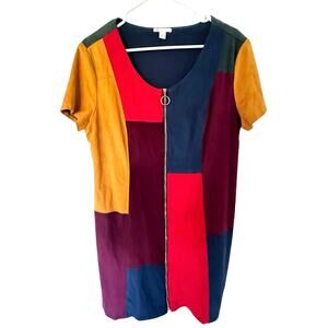 Cato Faux Suede Multicolor Patchwork Color Block Dress XL
